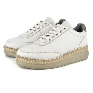 Vuyani : Ladies Leather Platform Espadrille Sneaker in White Cayak & Tallio Grid