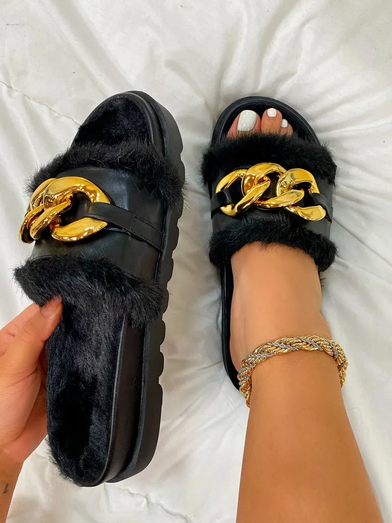 Winter Furry Open Toe Slides.