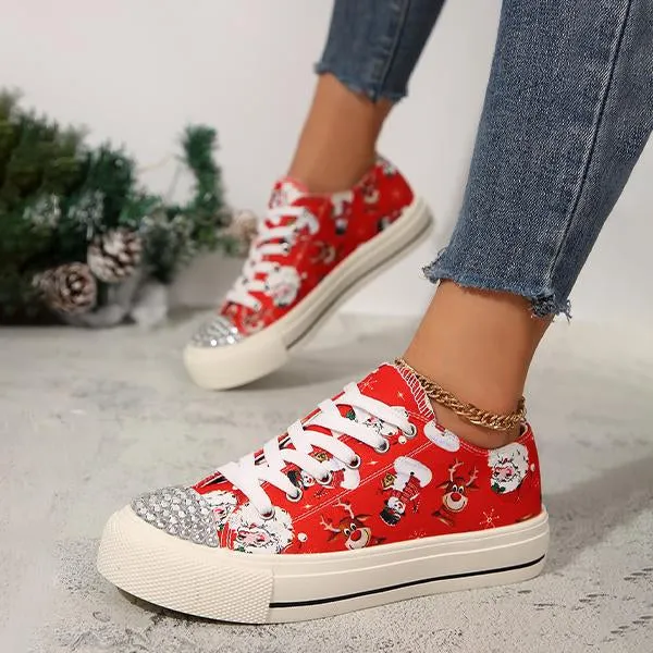 Women's Casual Rhinestone Christmas Canvas Shoes 17698639S