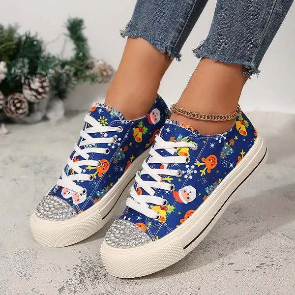 Women's Casual Rhinestone Christmas Canvas Shoes 17698639S