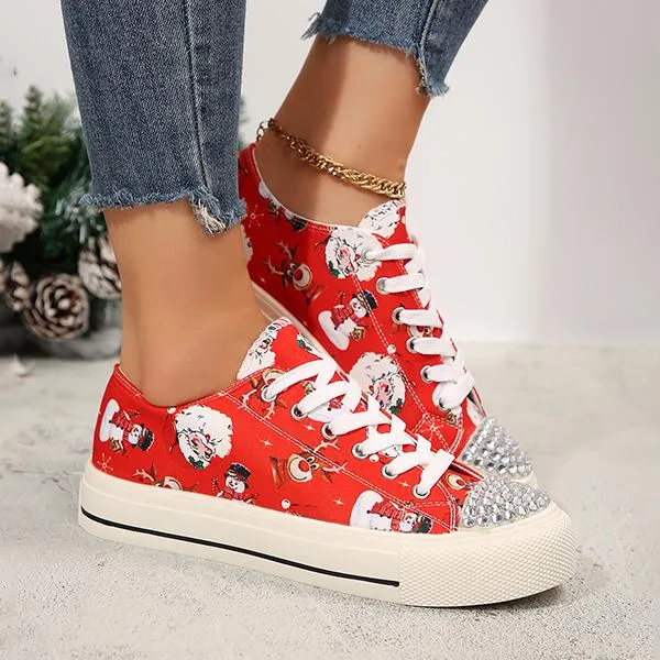 Women's Casual Rhinestone Christmas Canvas Shoes 17698639S