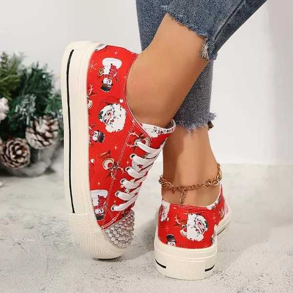 Women's Casual Rhinestone Christmas Canvas Shoes 17698639S