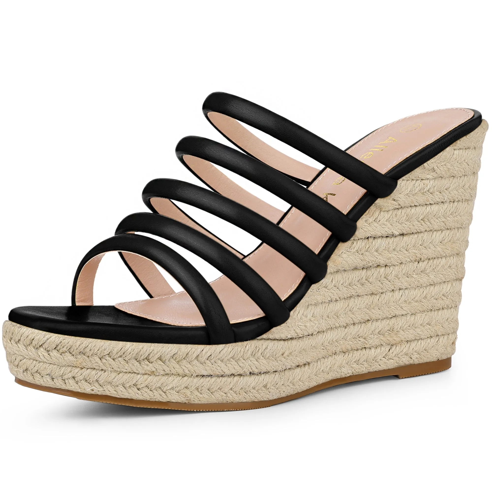 Women's Platform Strappy Slides Wedge Espadrille Wedges Sandals